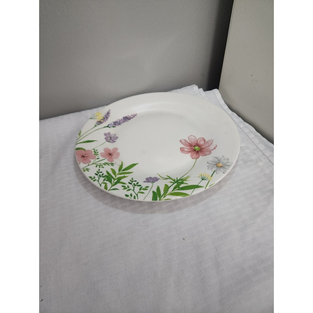 Floral Wildflower Ceramic Salad Dessert Plate White Pink Purple Botanical
